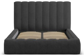 Antracitová čalúnená dvojlôžková posteľ s úložným priestorom a roštom 180x200 cm Kelp – Micadoni Home