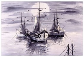 Obraz - Prístav, olejomaľba (90x60 cm)