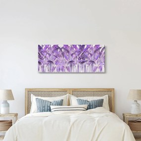 Obraz - Fialové listy v omietke (120x50 cm)