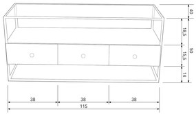 Kovový tv stolík repadeto 115 x 40 cm mosadz MUZZA