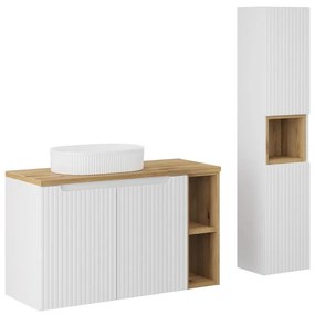 Kúpeľňová zostava Nova White 100 cm so skrinkami a umývadlom biela/dub evoke