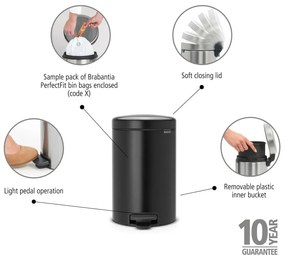 Matne čierny nášľapný oceľový odpadkový kôš 12 l NewIcon – Brabantia