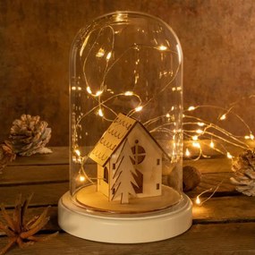 Vianočná dekorácia kupola - domček, 10 LED, teplá biela