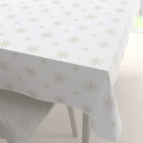 Biante Teflónový obdĺžnikový obrus TF-119 Vianočné béžové vločky na bielom 50x100 cm
