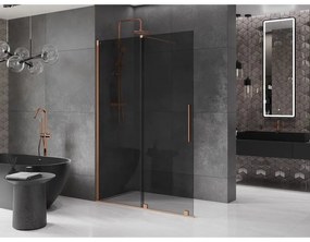 Mexen Velar, sprchová zástena s posuvnými dverami Walk-in 130 x 200 cm, 8mm šedé sklo, medená matná, 871-130-000-43-65