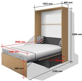 Nabytekmorava Sklápacia posteľ s pohovkou VS 21058P 200x140 farba pohovky: Hnedá, Typ farebného prevedenia: Orech lyon / dvere orech lyon
