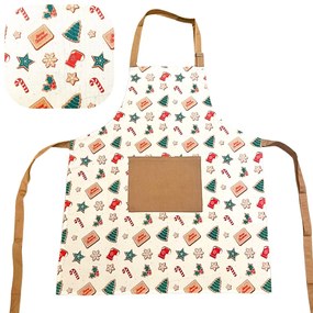 Kuchynská zástera bavlnená Vianočná perníky Hnedo-biela TiaHome