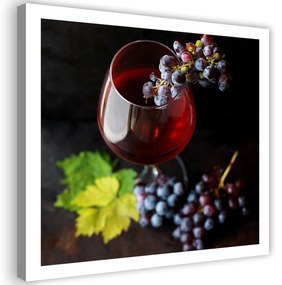 Obraz na plátně Sklenice na víno s hrozny - 40x40 cm