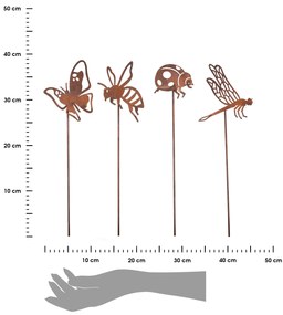 Zapichovacia záhradná dekorácia Bugs, sada 4ks, 38 cm, kov, hnedá