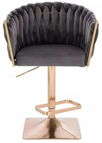 LuxuryForm DESIGN Barová stolička NORDEN VELUR na zlatej hranatej podstave - tmavo šedá