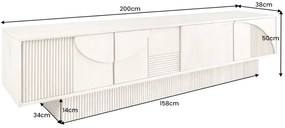 ART DECO tv komoda 200 cm 3D mangové drevo, dymová sivá