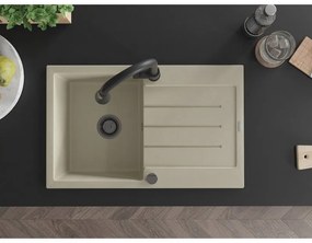 Mexen Bruno, 1-komorový granitový drez 795x495x200 mm a drezová batéria Elia, béžová, 6513-69-670101-70
