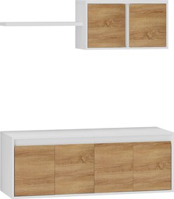 HOMCOM TV Stojan a Nábytok na Stenu Set s 7 Policami a Otvorenou Policou, Drevotrieska TV Stojan, 120x41x43,3 cm, Biela a farba dreva | Aosom
