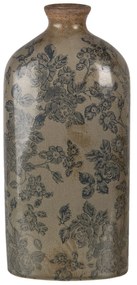 Hnedá keramická váza s modrou potlačou a popraskaním M - 14 * 7 * 31 cm
