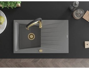 Mexen Cesar, 1-komorový granitový drez 775x470x190 mm a drezová batéria Aster, šedá, 6514-71-73450-57-G