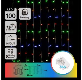 Aigostar B.V. Aigostar - LED Vonkajšia vianočná reťaz 100xLED/8 funkcií 3xAA 4x1m IP44 multicolor B10303K3K
