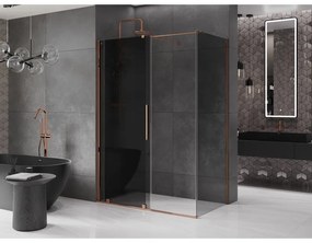 Mexen Velar, sprchový kút s posuvnými dverami 160 x 85 cm, 8mm šedé sklo, ružové zlato, 871-160-085-41-60