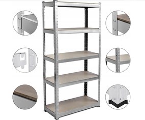 Regál 180x90x40 cm zinkovaný 5-policový, nosnosť 875 kg