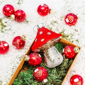 Sklenené ručne vyrobené vianočné gule v súprave 12 ks ø 3 cm Mushroom Mini – Sass &amp; Belle