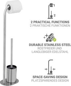 Stojan na toaletný papier so štetkou z nehrdzavejúcej ocele v matne striebornej farbe Levante – Wenko