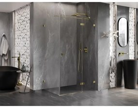 Mexen Lunar T, výklopný sprchový kút pravý 130 x 80 cm, 8mm číre sklo, zlatý profil, 834T-130-080-50-00-P