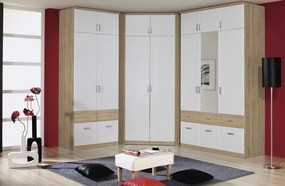 Rohová šatníková skriňa Bremen, dub sonoma/biela