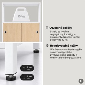 Regál na šanóny s uzamykateľnou skrinkou, kancelársky, otvorené police, kovový biely/dub sonoma, 800x2200x400 mm: ARIEL Eco Design
