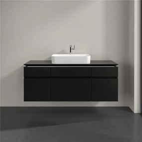 VILLEROY &amp; BOCH Legato závesná skrinka pod umývadlo na dosku (umývadlo v strede), 5 zásuviek, 1400 x 500 x 550 mm, Black Matt Lacquer, B76000PD