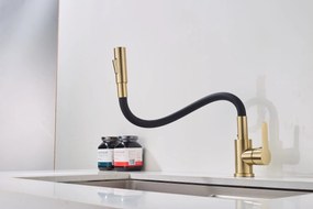 Gamma Flex 4000, stojanková drezová batéria s flexibilným ramenom, 2-funkčný výtok, čierna-zlatá matná, GMA-BFX-4000BGD