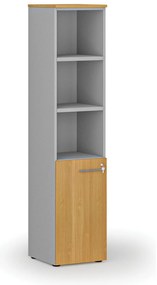 Kombinovaná kancelárska skriňa PRIMO GRAY, dvere na 2 poschodia, 400 x 420 x 1781 mm, sivá/buk