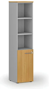 Kombinovaná kancelárska skriňa PRIMO GRAY, dvere na 2 poschodia, 400 x 420 x 1781 mm, sivá/buk