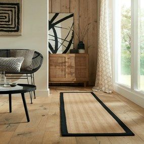 Flair Rugs, Behúň Herringbone Border Kira Black, 60x230, béžová, chodba / predsieň