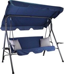 Garden Line ZÁHRADNÁ HOJDAČKA TYPU A 170 x 118 x 153 cm NÁMORNÍCKA MODRÁ S ŠEDÝMI VANKÚŠMI A DRŽIAKMI NA POHÁRE