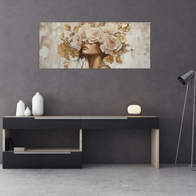Obraz - Dievča s ružami (120x50 cm)