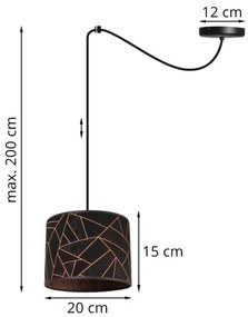 Závesné svietidlo Werona Spider, 1x čierne textilné tienidlo so vzorom, c
