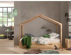 Domčeková detská posteľ z borovicového dreva s výsuvným lôžkom a úložným priestorom v prírodnej farbe 90x200 cm DALLAS – Vipack