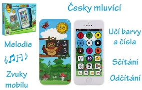 Náučný mobilný telefón múdrej sovy s krytom, plast, na batérie so zvukom, 22x18x3,5 cm 12m+