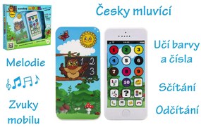 Náučný mobilný telefón múdrej sovy s krytom, plast, na batérie so zvukom, 22x18x3,5 cm 12m+