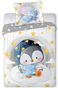 Posteľné obliečky do detskej postieľky s Tučniakom a Veľrybami - 100% bavlna - zipsové zapínanie - 100 × 135 cm + 40 × 60 cm