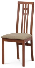 Drevená jedálenská stolička vo farbe čerešňa čalúnená látkou