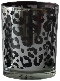 Stříbrný sklenený svietnik Leo s motívom leoparda - 10 * 10 * 12,5cm