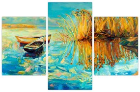 Obraz - Jazero s loďkami (90x60 cm)