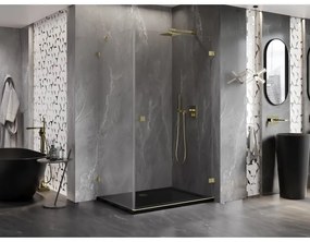 Mexen Lunar-B, pravostranný výklopný sprchový kút 80 x 70 cm, 8mm číre sklo, zlatý kartáčovaný - 832-080-070-55-00-P