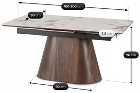 Stôl LUCIANO 160–200 cm Biely mramor / Orech