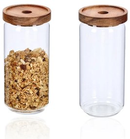 Sklenené dózy, 3 ks s akáciovým vekom, 260/440/950 ml