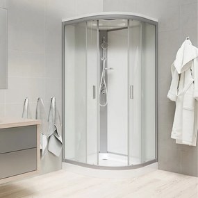 Mereo Mereo, Sprchový box, štvrťkruh, so strieškou, s vaničkou, satin ALU, sklo Point, zadne steny biele, MER-CK35172KBSW
