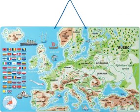 WOODY Magnetická mapa Európy s obrázkami a spoločenská hra, 3v1 v českom jazyku