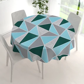 Biante Bavlnený okrúhly obrus Sandra SA-334 Modro-zelené trojuholníky Ø 140 cm