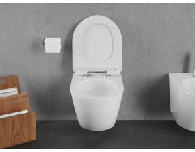 Mexen Lena, závesná WC misa 490x360x340 mm, Rimless Tornádo + toaletné WC sedadlo z duroplastu, biela lesklá, 30224000T