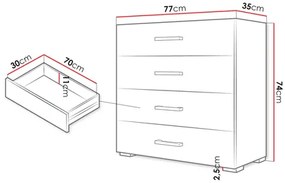 Komoda Teratino 4SZ (biela) . Vlastná spoľahlivá doprava až k Vám domov. 1103688